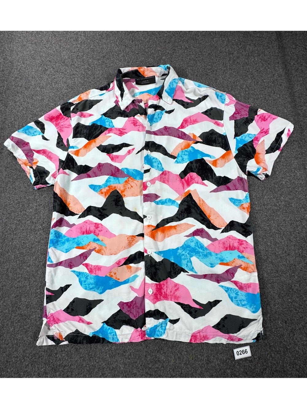 Men's Short Sleeve Button-Up Shirt with Colorful Abstract Pattern, Size Large